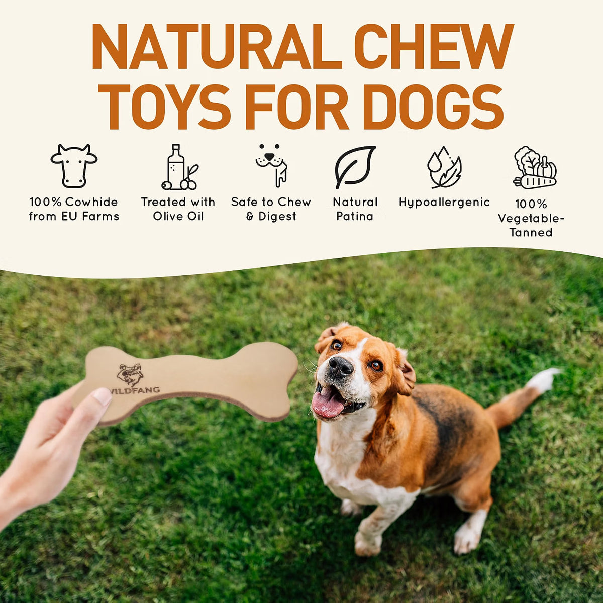 Natural Leather Dog Chew Bone – Vegetable-Tanned Cowhide